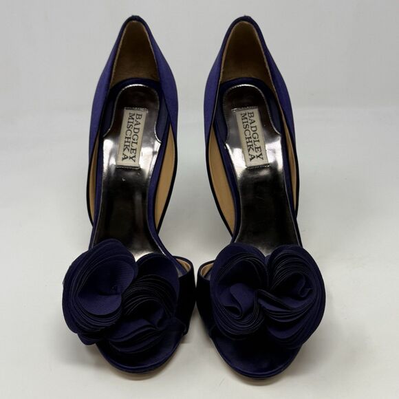 Badgley Mischka Randall D'orsay Heels Womens 7 Purple Satin Peep Toe Wedding - Picture 5 of 16